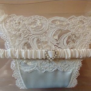 Bridal Thong and Garter Set - Lace and Satin - Something Blue